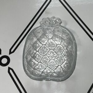 Vintage Clear Textured Glass Pineapple Serving Bowl Tropical Fruit Dish Decor